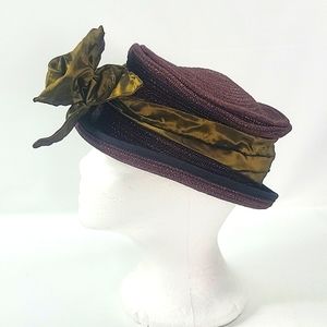 Vintage 90s Zazu and Violets Size Small Brown Hat Organza Bow